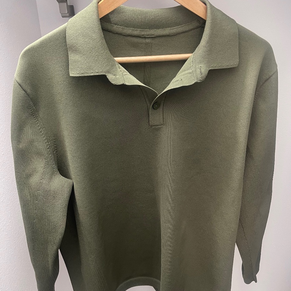 Lightweight Knit Long Sleeve Polo Shirt